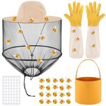 UJG 5PCS Beekeeper Set Includes 1PCS Beekeeper Veil Hat, 20PCS Felt Bees, 54PCS Round Double Sided Tape,1PCS Yellow Felt Bucket,1 Pair Beekeeping Wool Gloves for Bee Keeper Catcher Halloween Costume