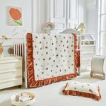 AIKASY The Ruffled Shabby Crib Bedding Set for Girls, Baby Quilted Comforter with Fitted Sheet, Bed Skirt, and Pillowcase -Coffee