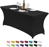 CWK 8FT Stretch Spandex Table Cover for Rectangular Fitted Folding Tables, Wrinkle Resistant, Elastic Stretchable Patio Tablecloth Protector for Party, Banquet, Wedding and Events (Black)