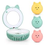 PASHANDOZ Mini Mirror Fan Cooling Fan with Beauty Mirror & LED Light Makeup Mirror Pocket Fan Mini Portable Hand Fan Desk Fan with Mirror Makeup Eyelash Fan For Home