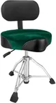 AKOLT Saddle Drum Throne with Backrest, Heavy Duty Drum Seat, Hydraulic Drum Stool, Height Adjustable Suede Drum Chair, Motorcycle Style, for Adults Drummers Green