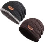 CotsoN Men Woolen Winter Warm Beanie Cap Combo Pack of 2, Black_Brown