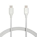 Amazon Basics Double Braided Nylon USB Type-C to Type-C 2.0 Charger Cable | 6 feet, Silver