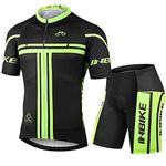 INBIKE Cycling Jersey Men Set Short Sleeve Bike Shirt Gel Padded Shorts for Summer Black Large