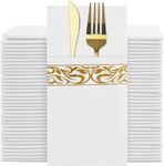 YIDUHAO Pocket Napkins,Disposble Cloth Like Napkins Built-in Flatware Pocket,Wedding Party Linen Feel White Napkin, Prefolded for Silverware,Pack of 50