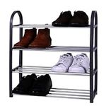 Aspire Decor 4 Tier Shoe Rack Organizer Storage Shelf Durable Foldable Stand Unit Strong Plastic (Black) Space Saver Easy to Assemble 12 Pairs