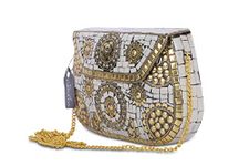 PARATO Handmade Metal bag Mosaic Cream and Gold new Shoulder Bag Clutch for girls and women (Cream)