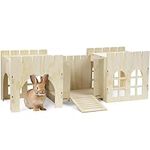 Navaris Rabbit Castle - Wooden Hideaway Playhouse for Bunny - MDF & Pine Wood Rabbit Toy House - Hideout Fort - 114 x 40 x 38.5 cm (44-7/8 x 15-3/4 x 15-1/8")