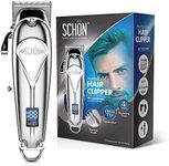 SCHON Cordless Rechargeable Hair Clipper and Trimmer for Men, Women, Children - Solid Stainless Steel Electric Buzzer with Precision Blades, Hair Cutting Kit with 8 Color-Coded Guide Combs