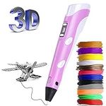 3D Pen,Upgrade 3D Printing Pen for Kids with LED Display, Auto Feeding Smoother Experience, Intelligent 3D Printer Pen Kit with 12 Colors 3m PLA Filament Refills, Interesting Gift for Kids Toy(Pink)