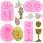 RFGHAC Baptism Cake Decorations Mould Baptism Silicone Mould Communion Chalice Peace Dove Nun Fondant Mould for Baptism Cake Decorating Cupcake Topper Candy Chocolate Gum Paste Polymer Clay Set of 4