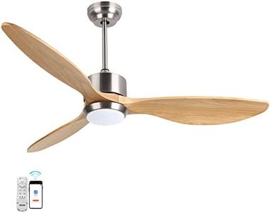 Ovlaim 132cm Silent Wood Ceiling Fan with LED Lights and Remote Control, Reversible DC Motor for Bedroom, Living Room, Lounge - Burlywood & Silver