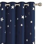 Deconovo Silver Star Foil Print Blackout Bedroom Curtains Kids, Room Darkening Noise Reducing Window Curtains 2 Panels, Curtains for Living Room and Nursery, 52W x 84L Inch, Navy Blue