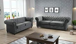 Amazing Sofas MANY COLOURS Chesterfield sofa ROMA INFINITY Velvet FABRIC SOFAS LARGE 3 2 SEATER COUCH (3+2, GREY PLUSH)