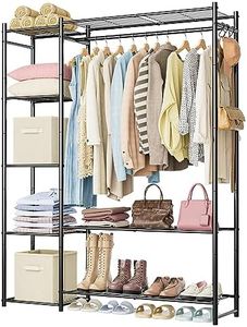 Wardrobe Closet,Portable Clothes Rack with 4 Tiers Shelves,Freestanding Closet Organizers and Storage System with Hanging Rods,Steel Clothing Rack Suitable for Cloakrooms,Bedrooms,Entrances,etc.Black