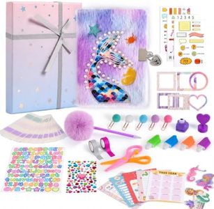 Cherry Tale DIY Journal Kit for Girls, 300+ PCS Scrapbook Kit for Girls Ages 6-14, Fluffy Mermaid Lockable Diary with Keys, Stickers and Markers, 6 7 8 9 10 11 12 13 14 Year Old Girl Birthday Gift