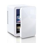 TUKAILAi Mini Fridge 4L Portable Compact Fridge with Glass Panel Door, AC/DC Power Quiet Cooler & Warmer for Skincare Food Drinks, Small Fridges Low Noise Quite for Bedroom Car Office Travel, White