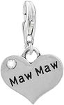 Sexy Sparkles Maw Maw Heart Dangling Clip on Lobster Claw Clasp Charm