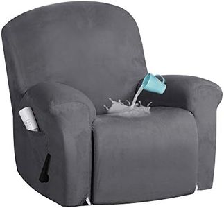 Smarcute Stretch Suede Recliner Chair Cover Reclining Chair Slip Cover with Side Pocket Pets/Dogs Friendly Water Repellent, Form Fit for Standard/Oversized Size, Grey