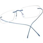 FONEX Titanium Glasses Frame,Rimless Frameless Optical Eyewear Eyeglasses for Men and Women F85634 (Blue)