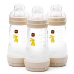 MAM Easy Start Anti-Colic Baby Bottles | 3 Pack (3 x 260) | Self-Sterlising Baby Milk Bottle | Medium Flow MAM Teats Size 2 | Newborn Essentials | Linen (Various Designs)