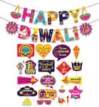 Party Around® Happy Diwali Multicolor Banner with Diwali Festival Photobooth Props Pack of 20pcs for Diwali Festival Celebration.