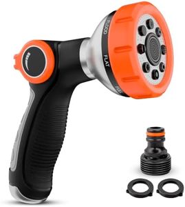 Garden Hose Nozzle, 8 Spray Patterns, Thumb Flow Control, Black & Orange
