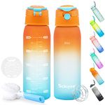 Scinyee 30oz Sport Water Bottle with Time Marker & Removable Strainer, Fast Flow BPA Free Spill Proof Water Jug to Ensure You Drink More Water (Pack of 1)