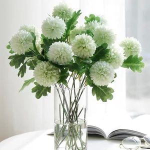 Avoik Artificial Flowers Chrysanthemum Ball Flowers Bouquet 4pcs Fake Flowers 67cm Tall Faux Silk Flowers for Wedding Bridesmaid Bunches Party Home Coffee House Office Vase Decor, Green