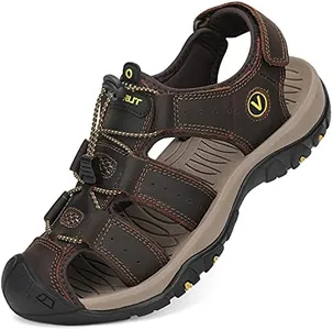 FLARUT Men's Sport Sandals Outdoor Hiking Sandals Closed Toe Leather Athletic Lightweight Trail Walking Casual Sandals Water Shoes (A-DarkBrown,44)