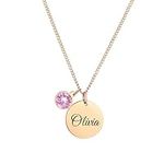 MLUHKEE Name Necklace Personalized, Birthstone Customized Necklace for Women Teen Girls, Handmade Personalized Birthday Gift for Daughter Sister Granddaughter Girlfriend Best Friend, Valentine's Day Gift, Gold Plated, Zircon