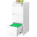 Greenvelly 18” D File Cabinet, 3 Drawer Vertical File Cabinet with Lock, Locking Filing Cabinet for Home Office, White Metal File Cabinet for Hanging Letter/Legal Folders, Easy Assemble