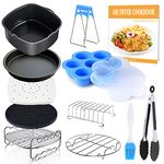 Square Air Fryer Accessories 11 pcs with Recipe Cookbook Compatible for Philips Air Fryer, COSORI and other Square AirFryers and Oven, Deluxe Deep Fryer Accessories Set of 12-8 inch