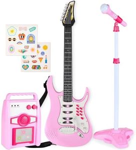 Best Choice Products Kids Electric Musical Guitar Play Set, Toy Guitar Starter Kit Bundle w/ 6 Demo Songs, Whammy Bar, Microphone, Amp, AUX, 2 Sticker Sheets - Soft Pink