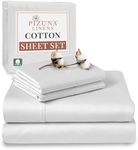 Pizuna 400 Thread Count Cotton Sheets Set King White, 100% Long Staple Cotton White King Sheets, Luxurious Sateen Weave Cotton Bed Sheets Deep Pocket fit Upto 15 inch (White King 100% Cotton Sheets)