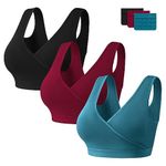 HBselect 3 Pcs Maternity Nursing Bra Sleep Nursing Bra with Additional Bra Extensions Breastfeeding and Sleep Without Wires for Nighttime Nursing and Sleeping Black Wine Red Blue M
