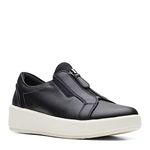 Clarks Women's Layton Rae Sneaker, Black Leather, 6 Wide