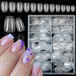 LoveOurHome 600pc Coffin Fake Nail Short Gel X Nail Tips Full Cover Clear Gel X False Nails XS Soft Gel Artificial Fingernails for Women Girls Kids Gel Acrylic Nail Extension Press on Nails Making