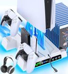 PS5/ PS5 Slim Stand for Disc & Digital Console, PS5 Cooling Station with Dual Controller Charging Station for PlayStation 5 Console, 3-Level Fan PS5/Slim Accessories Stand for Sony PSP Consoles