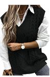 Vancavoo Women Sweater Vest V-Neck Knitted Women's Sleeveless Pullover Solid Color Loose Jumper Ladies Gilet Tops Streetwear Knitwear Stylish Vintage Waistcoats Clothes(Black-1,XL)