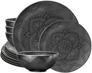 bzyoo 12 Piece Black Melamine Dinne