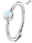 OUFER 925 Sterling Silver Nose Ring Hoop 20G 8mm Nostril Piercing Solid 2mm White Opal Body Piercings Jewellery Cartilage Nose Earring Women Men Gift (Silver-Opal-8mm)