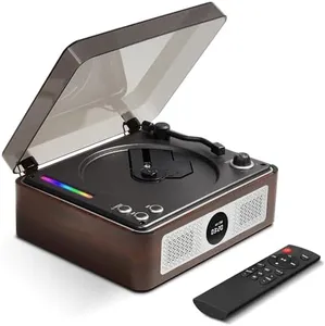 THINKYA Y11 Retro CD Player with Bluetooth, Portable Desktop CD Player for Home with Dual HiFi Speakers & Remote Control, USB/AUX/SPDIF Output, Brown