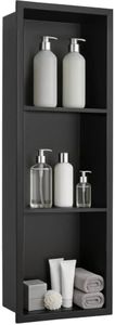 Autopartsfreer 36 x 12'' Stainless Steel Shower Niche, Black, 2 Shelves | shower niche no tile needed,4‑way reversible design ,8‑year fade & scratch resistant