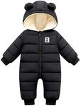 Bestgift Unisex Baby Hooded Winter Snowsuit Infant Warm Puffer Romper Black 3-9 Months