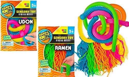 Ramen & Udon Textured Stretchy Noodles (2 Packs) Strings and Super Sensory Fidget Toys for Adults and Kids Stocking Stuffers Fidget Pack. Autism, Anxiety Tactile Toy Kids Party Favor R&U-4799-2s