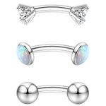 Chriscoco 3 Pairs G23 Titanium Rook Daith Earrings Belly Lip Ring Eyebrow Studs Cartilage Tragus Cubic Zirconia Barbell Body Piercing -6MM