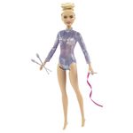 Barbie Rhythmic Gymnast Blonde Doll (12-in/30.40-cm) with Colorful Metallic Leotard, 2 Clubs & Ribbon Accessory, Great Gift for Ages 3 Years Old & Up, GTN65