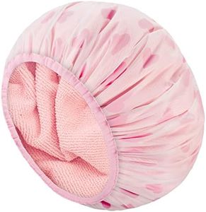 Auban Shower Cap, Shower Cap for Women Terry Cloth Lined EVA Exterior Reusable Double Layer Waterproof, Large Bath Hair Cap, Hotel Travel Essentials Accessories Cleaning Supplies(Pink)