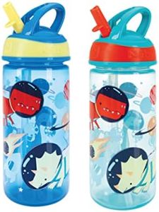Nuby Super Flip Water Bottle-No Spill Active Toddler Sippy Cup|540ml/19oz |Carry Handle|Freeflow|Dishwasher, Steriliser Safe|Suitable Beaker for 18 Months Plus (Dinosaurs, Pack of 2), 048526890514